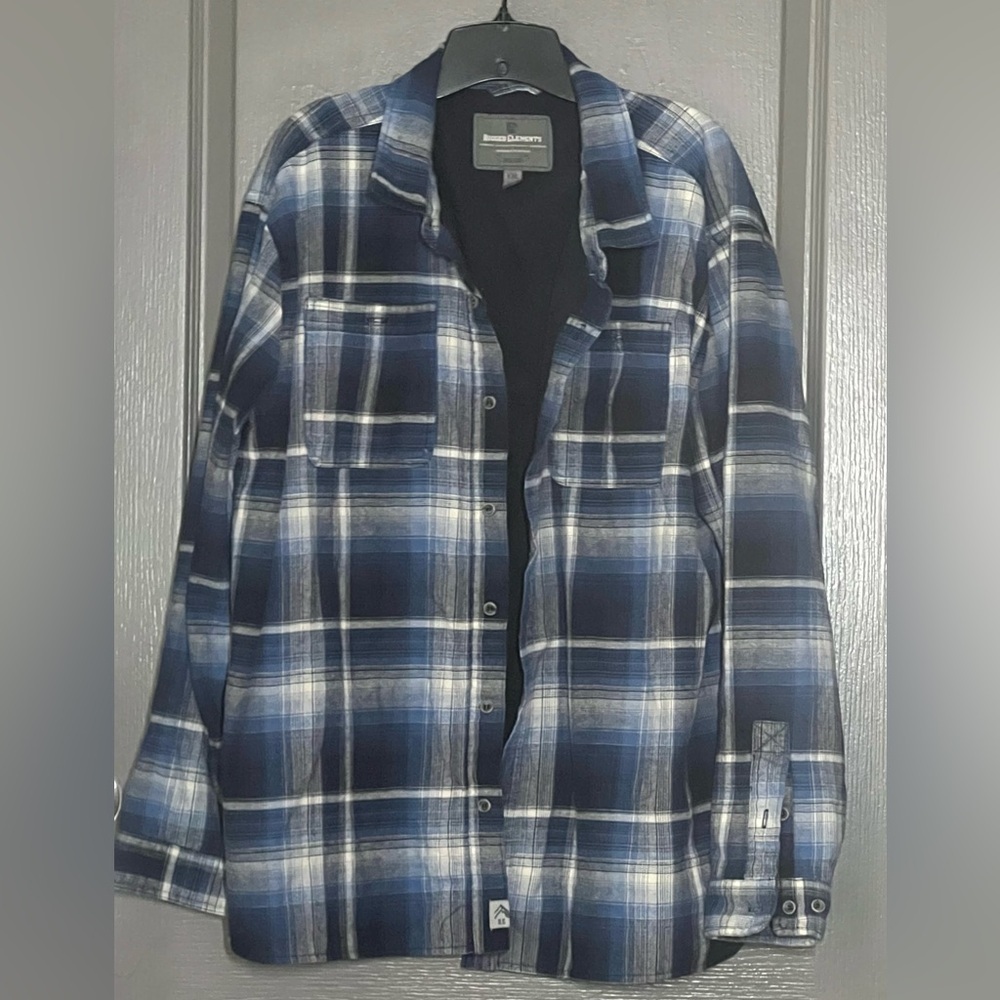 Men's Rugged Elements Blue Plaid Casual Button Down Shacket Size XXL